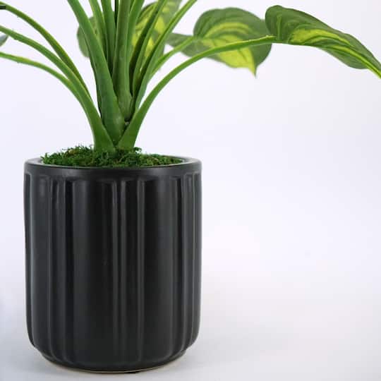 House of Silk Flowers 24" Small Faux Hosta in Classic Matte Black Ceramic Planter